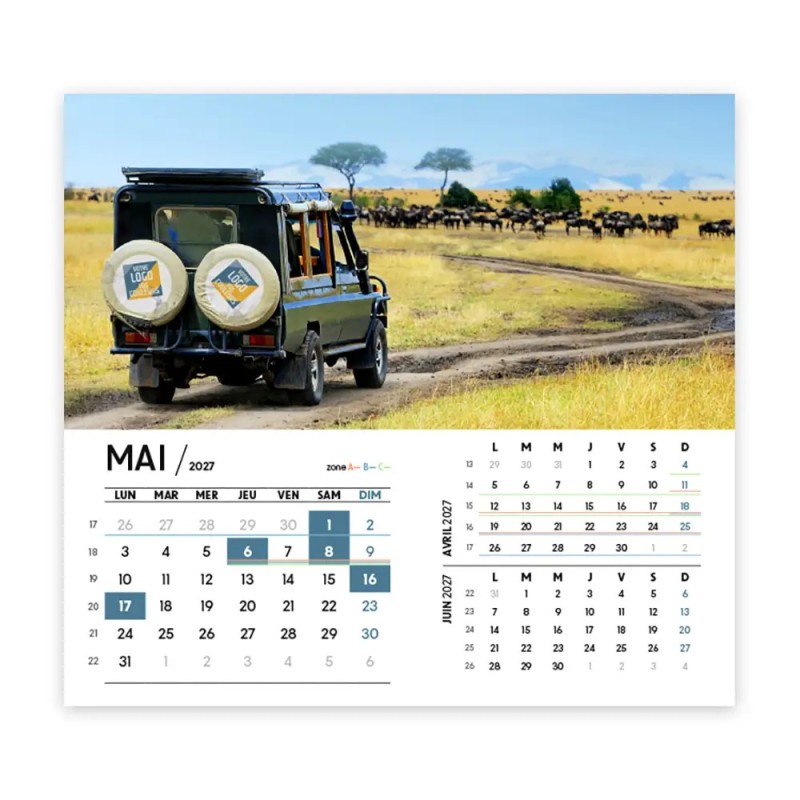 Calendrier chevalet intégral (15x18 cm) personnalisé - Logo intégré Voyage