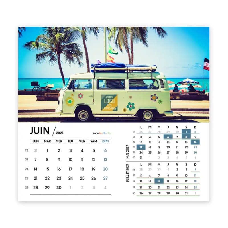 Calendrier chevalet intégral (15x18 cm) personnalisé - Logo intégré Voyage