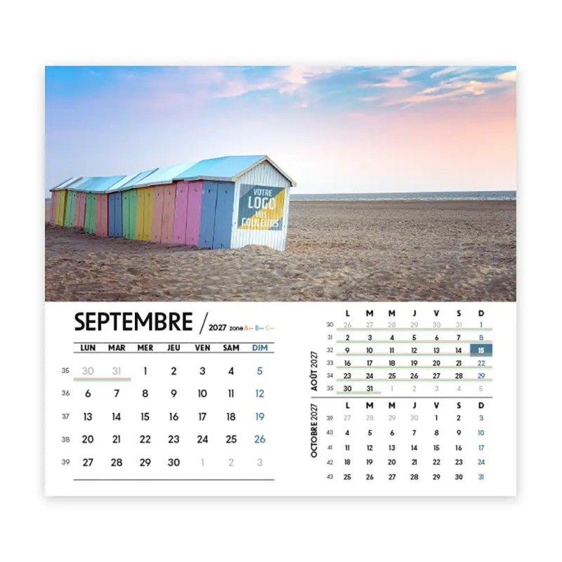 Calendrier chevalet intégral (15x18 cm) personnalisé - Logo intégré Voyage