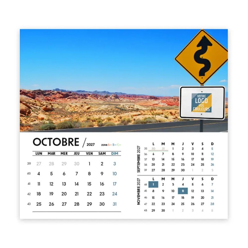 Calendrier chevalet intégral (15x18 cm) personnalisé - Logo intégré Voyage