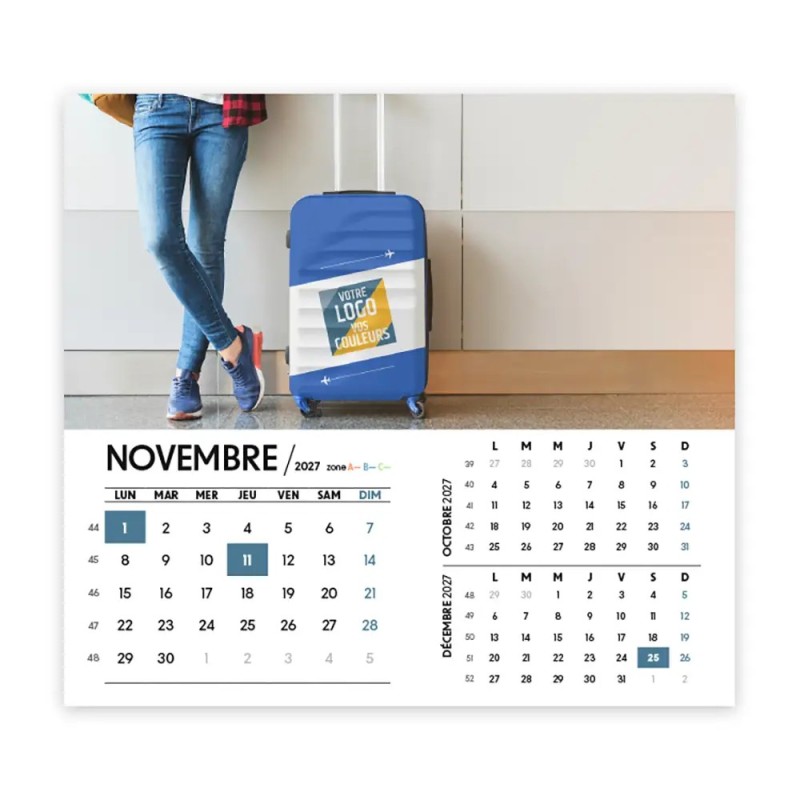 Calendrier chevalet intégral (15x18 cm) personnalisé - Logo intégré Voyage
