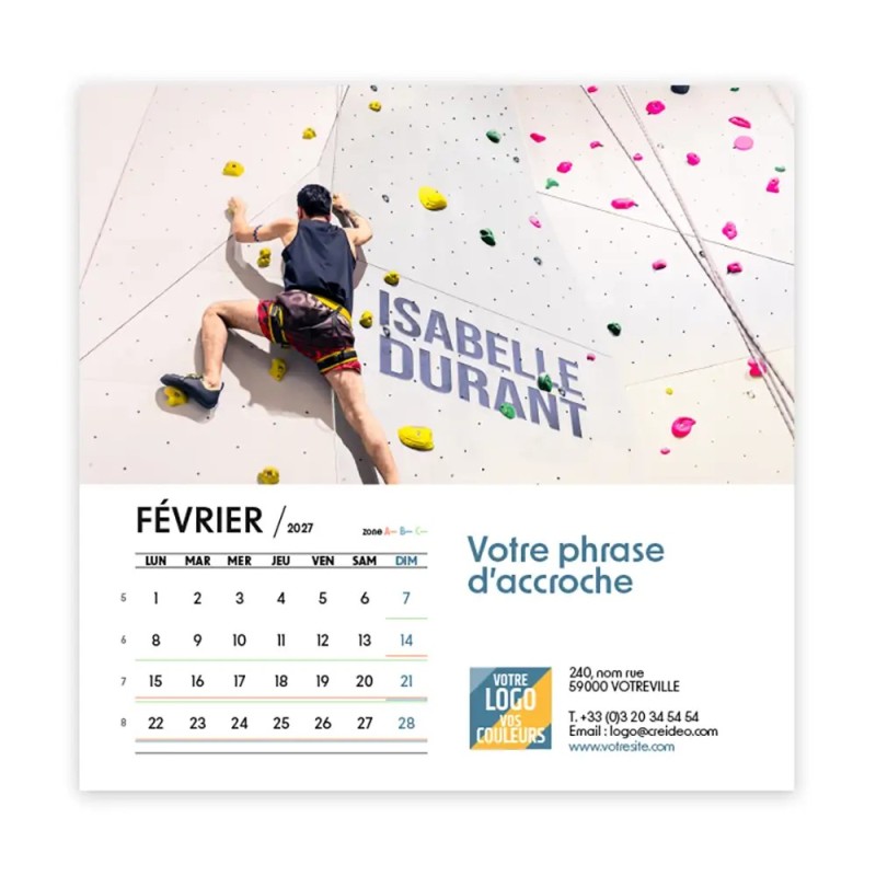 Calendrier chevalet carré (15x15 cm) personnalisé - nominatif Au nom du sport
