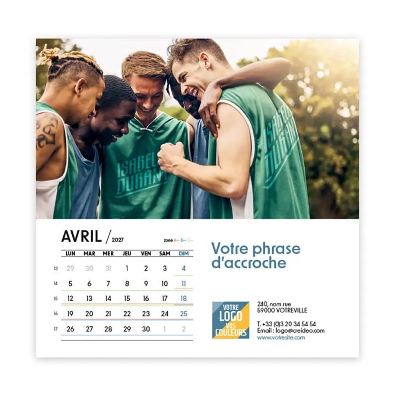 Calendrier chevalet carré (15x15 cm) personnalisé - nominatif Au nom du sport