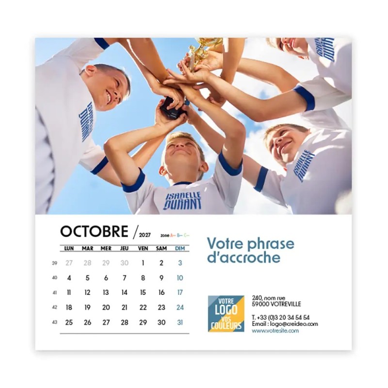 Calendrier chevalet carré (15x15 cm) personnalisé - nominatif Au nom du sport