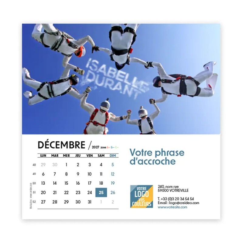 Calendrier chevalet carré (15x15 cm) personnalisé - nominatif Au nom du sport
