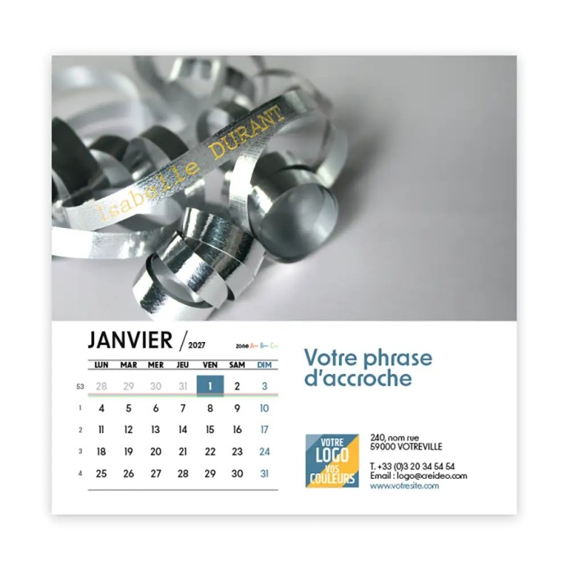 Calendrier chevalet carré (15x15 cm) personnalisé - nominatif Matière