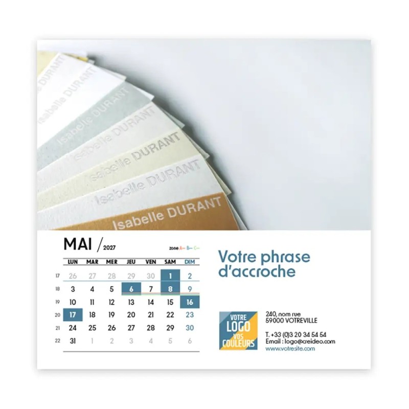 Calendrier chevalet carré (15x15 cm) personnalisé - nominatif Matière