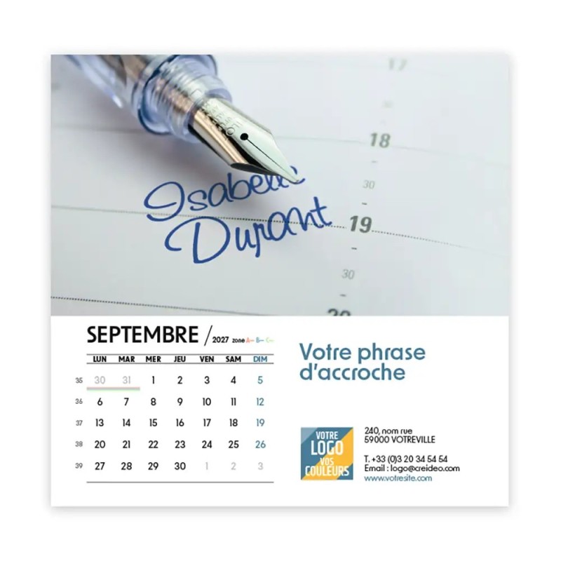 Calendrier chevalet carré (15x15 cm) personnalisé - nominatif Matière