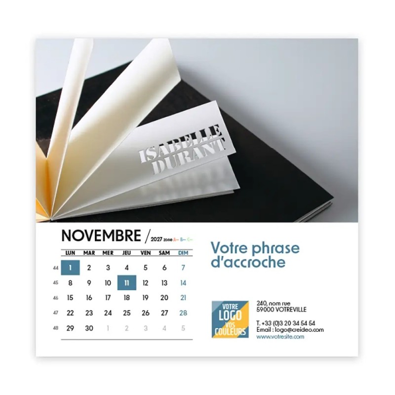 Calendrier chevalet carré (15x15 cm) personnalisé - nominatif Matière