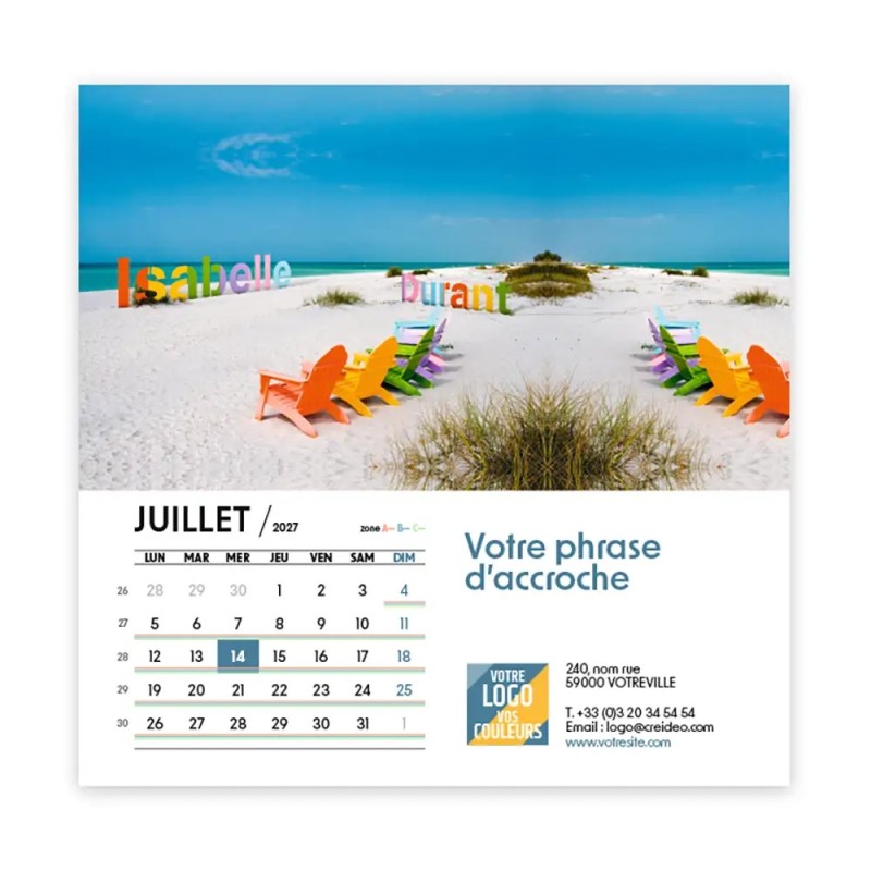 Calendrier chevalet carré (15x15 cm) personnalisé - nominatif Décor