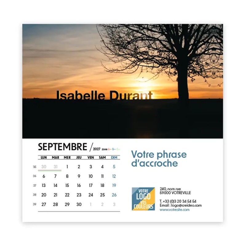 Calendrier chevalet carré (15x15 cm) personnalisé - nominatif Décor