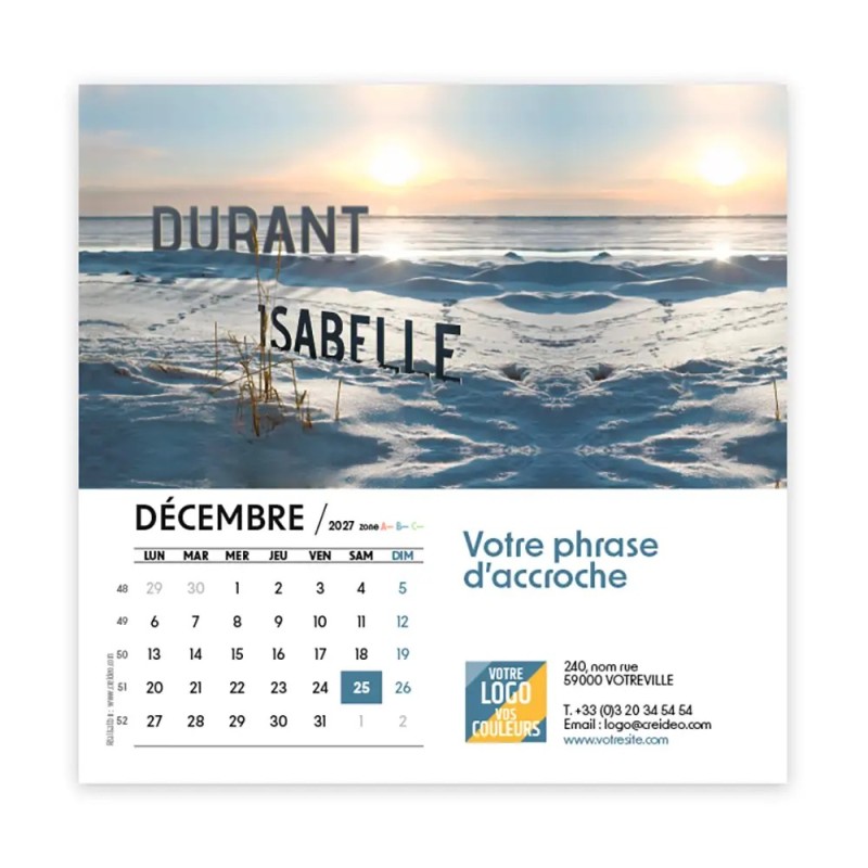 Calendrier chevalet carré (15x15 cm) personnalisé - nominatif Décor