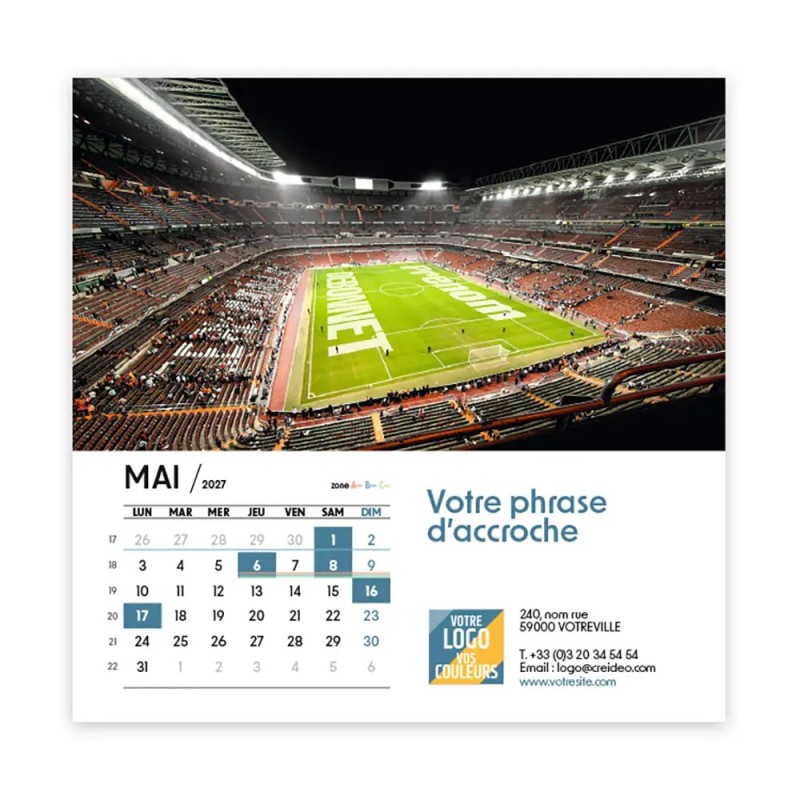 Calendrier chevalet carré (15x15 cm) personnalisé - nominatif Méga