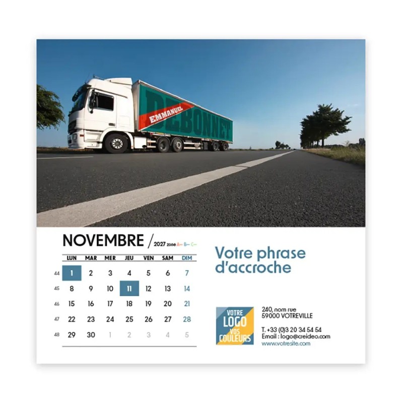Calendrier chevalet carré (15x15 cm) personnalisé - nominatif Méga