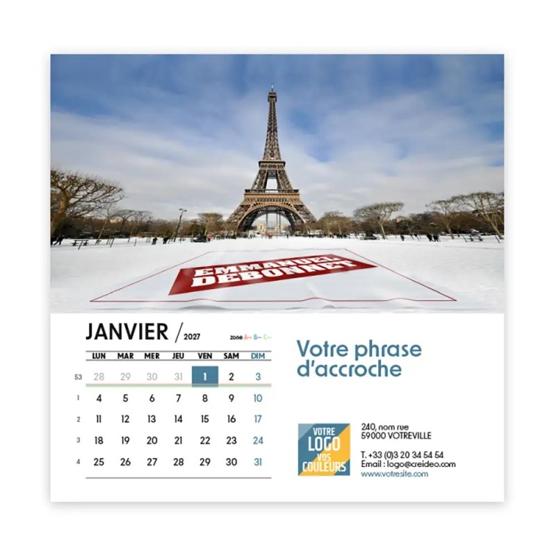 Calendrier chevalet carré (15x15 cm) personnalisé - nominatif Ville