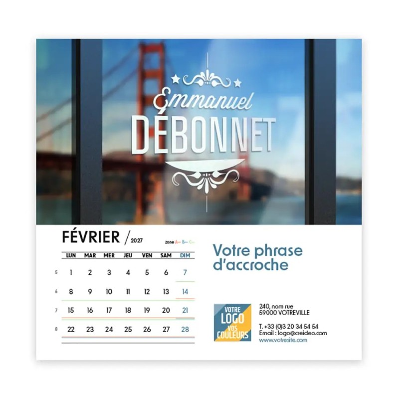 Calendrier chevalet carré (15x15 cm) personnalisé - nominatif Ville