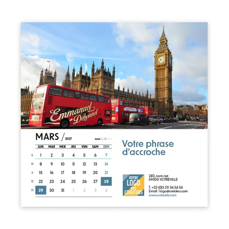 Calendrier chevalet carré (15x15 cm) personnalisé - nominatif Ville