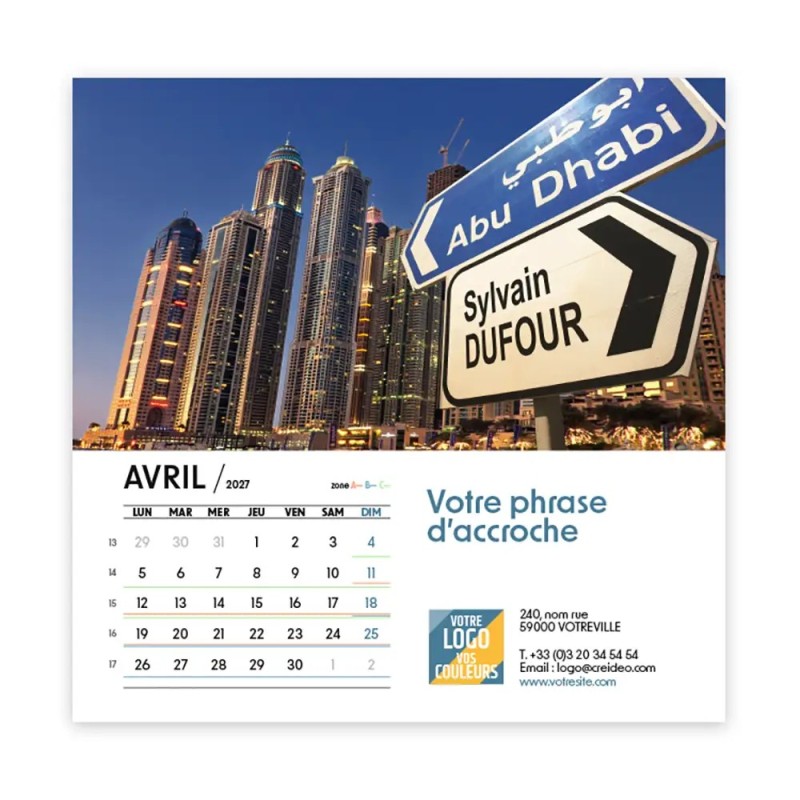 Calendrier chevalet carré (15x15 cm) personnalisé - nominatif Ville