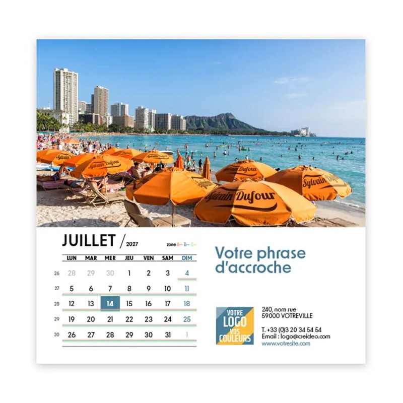Calendrier chevalet carré (15x15 cm) personnalisé - nominatif Ville