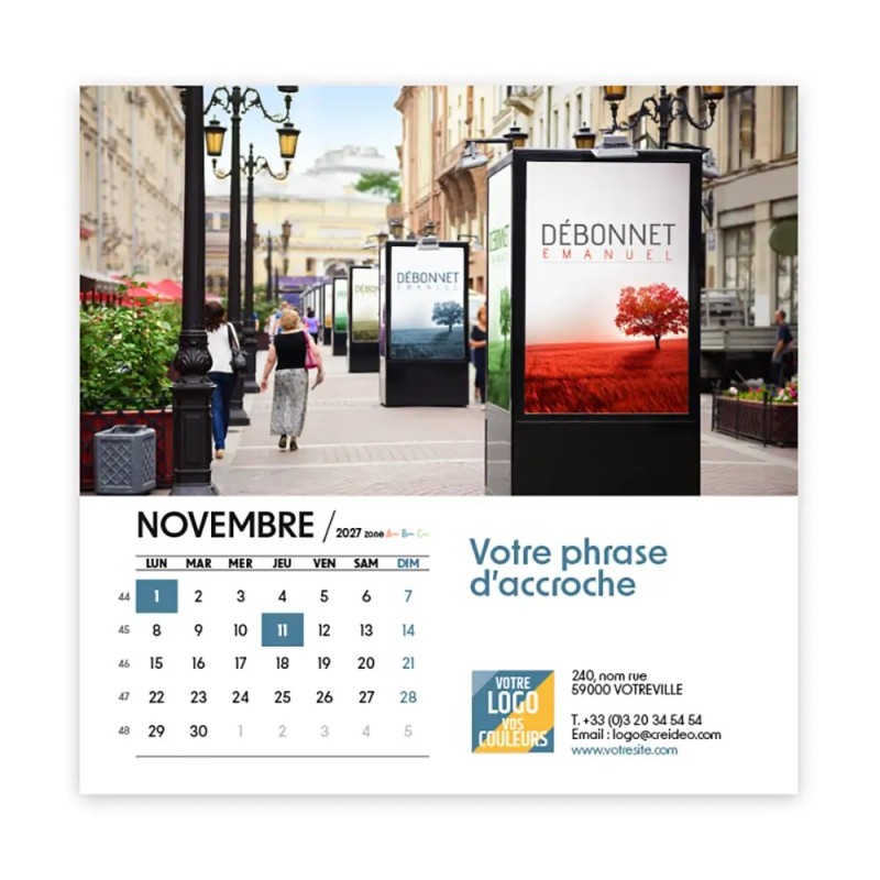 Calendrier chevalet carré (15x15 cm) personnalisé - nominatif Ville