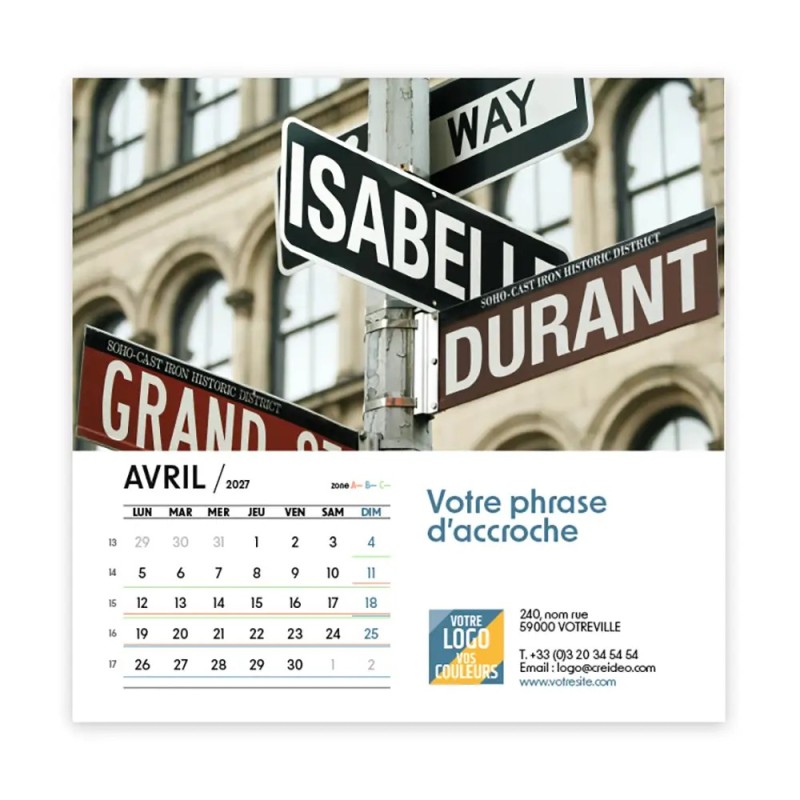 Calendrier chevalet carré (15x15 cm) personnalisé - nominatif Urbain