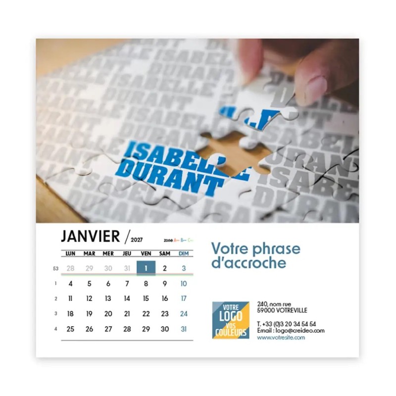 Calendrier chevalet carré (15x15 cm) personnalisé - nominatif Entreprise