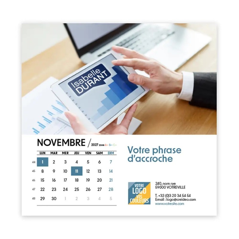 Calendrier chevalet carré (15x15 cm) personnalisé - nominatif Entreprise