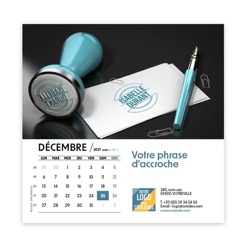 Calendrier chevalet carré (15x15 cm) personnalisé - nominatif Entreprise