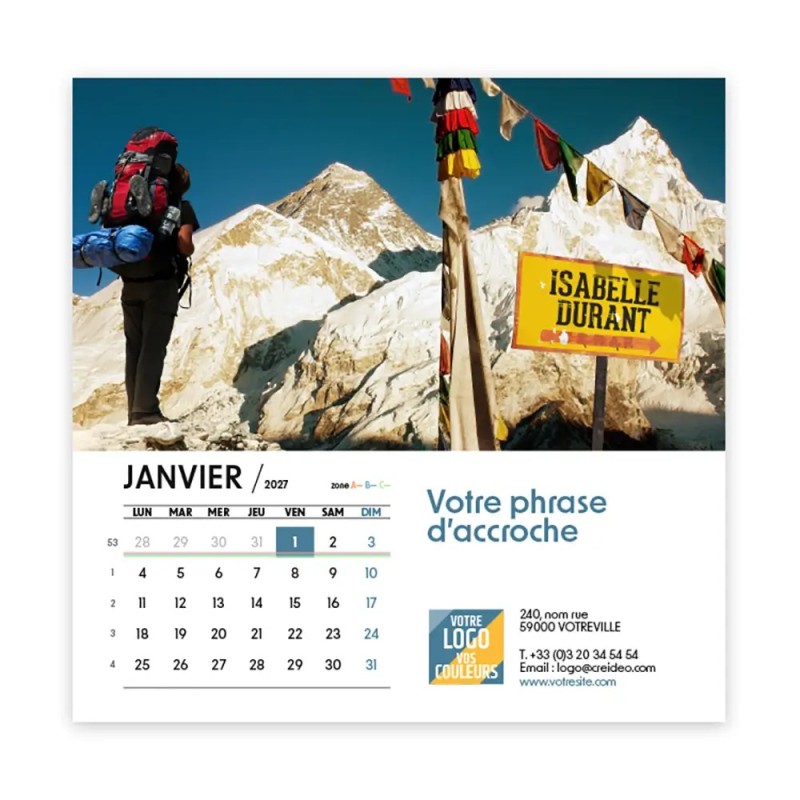 Calendrier chevalet carré (15x15 cm) personnalisé - nominatif Évasion