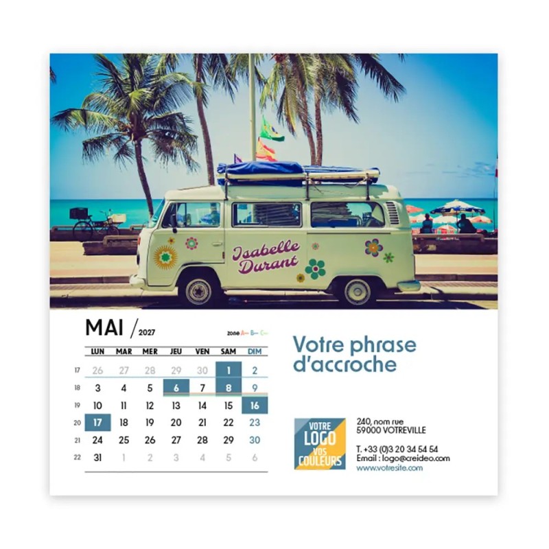 Calendrier chevalet carré (15x15 cm) personnalisé - nominatif Évasion