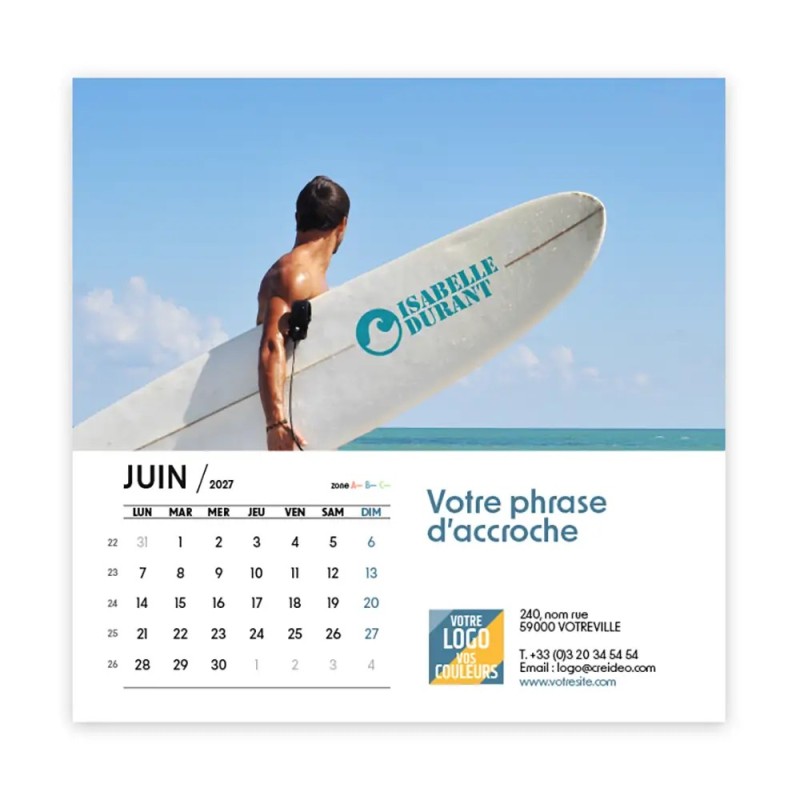 Calendrier chevalet carré (15x15 cm) personnalisé - nominatif Évasion