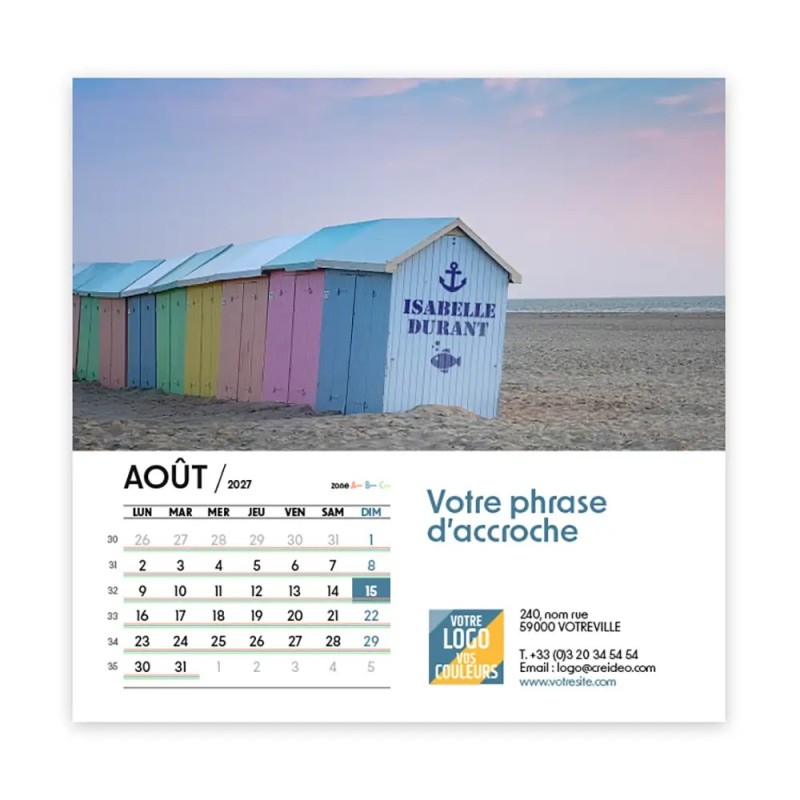Calendrier chevalet carré (15x15 cm) personnalisé - nominatif Évasion