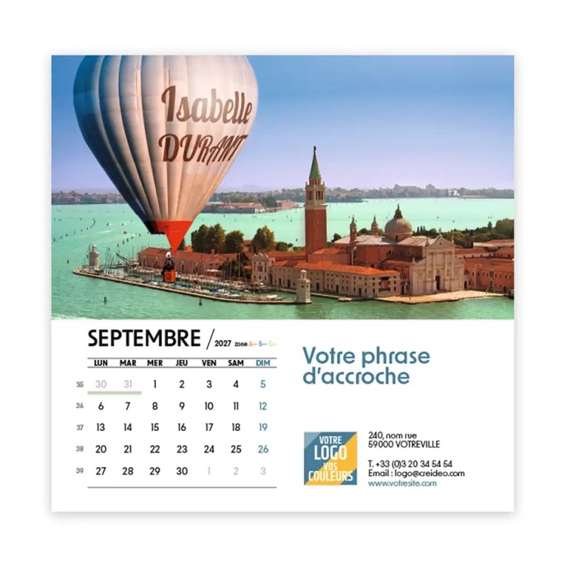 Calendrier chevalet carré (15x15 cm) personnalisé - nominatif Évasion