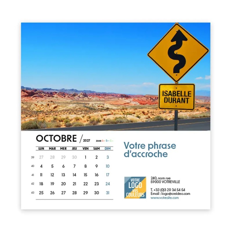 Calendrier chevalet carré (15x15 cm) personnalisé - nominatif Évasion