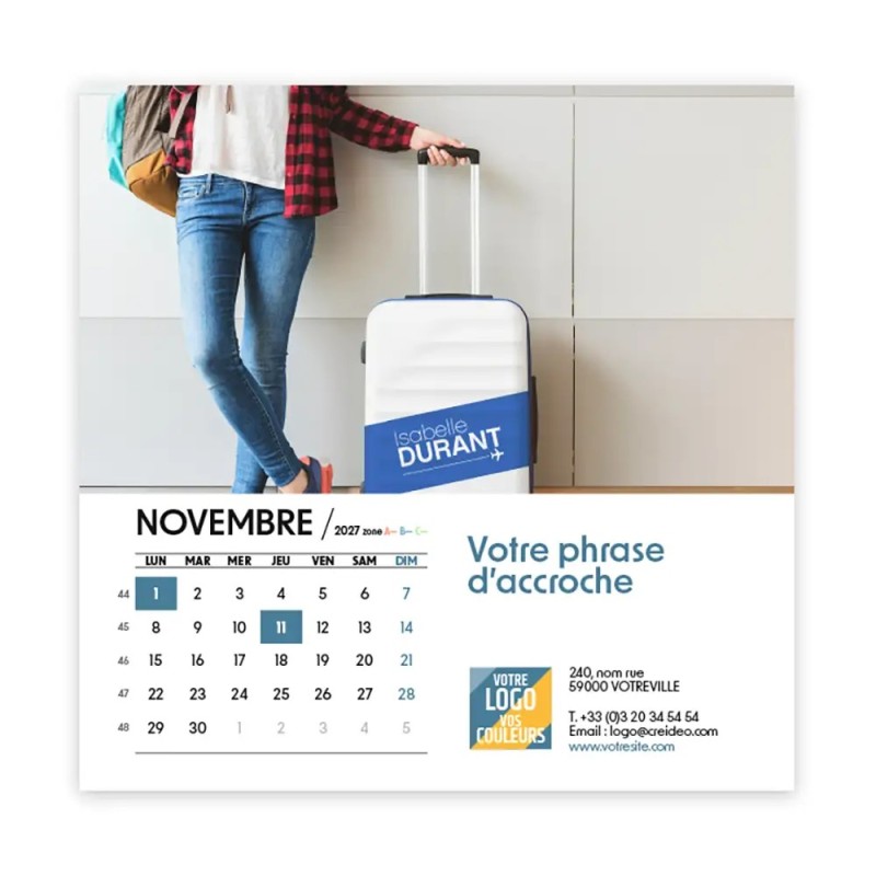 Calendrier chevalet carré (15x15 cm) personnalisé - nominatif Évasion