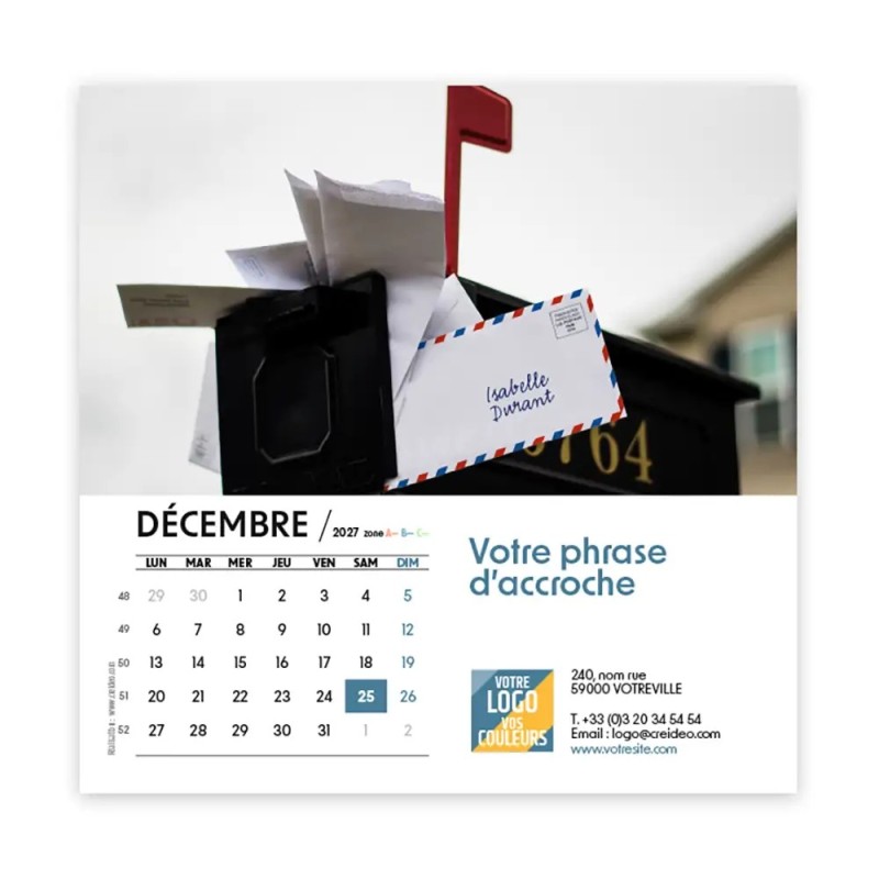 Calendrier chevalet carré (15x15 cm) personnalisé - nominatif Évasion
