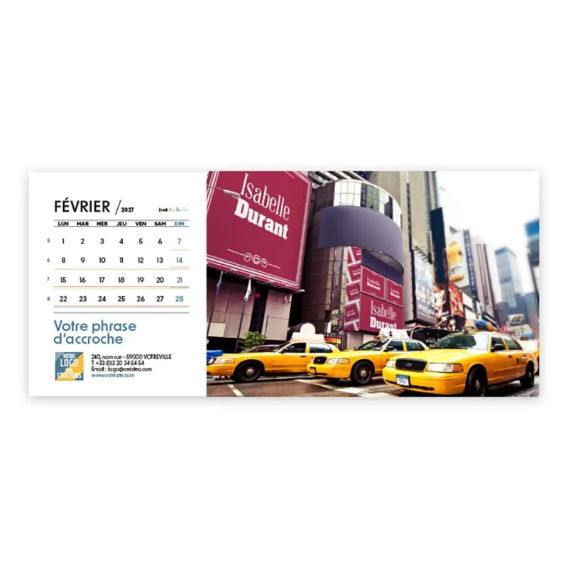 Calendrier chevalet horizontal (23x10 cm) personnalisé - nominatif City