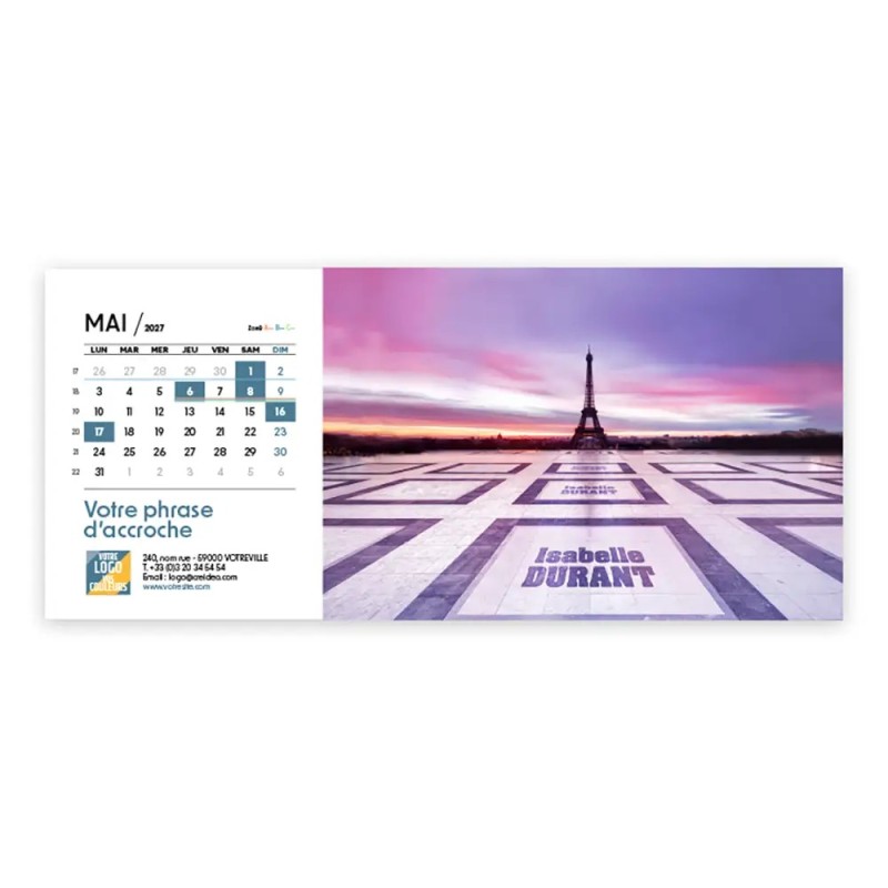 Calendrier chevalet horizontal (23x10 cm) personnalisé - nominatif City