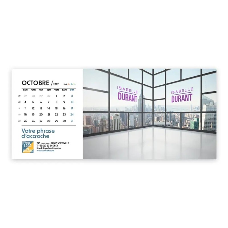 Calendrier chevalet horizontal (23x10 cm) personnalisé - nominatif City