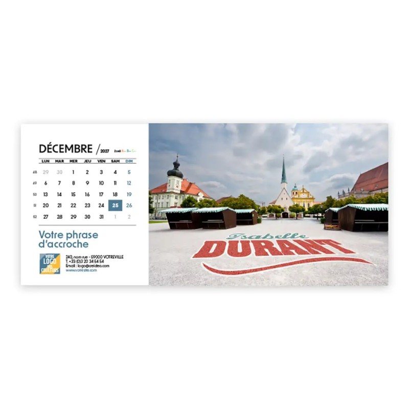 Calendrier chevalet horizontal (23x10 cm) personnalisé - nominatif City