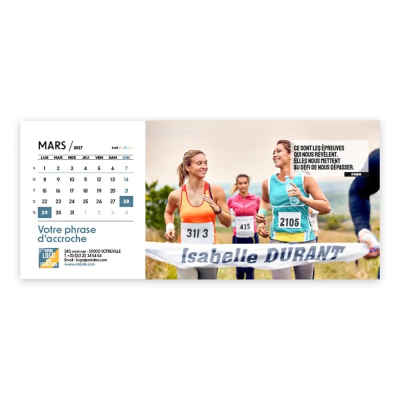 Calendrier chevalet horizontal (23x10 cm) personnalisé - nominatif Au nom du sport