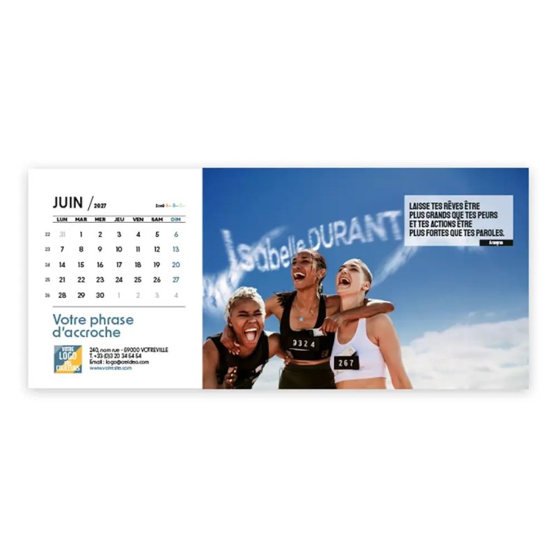 Calendrier chevalet horizontal (23x10 cm) personnalisé - nominatif Au nom du sport