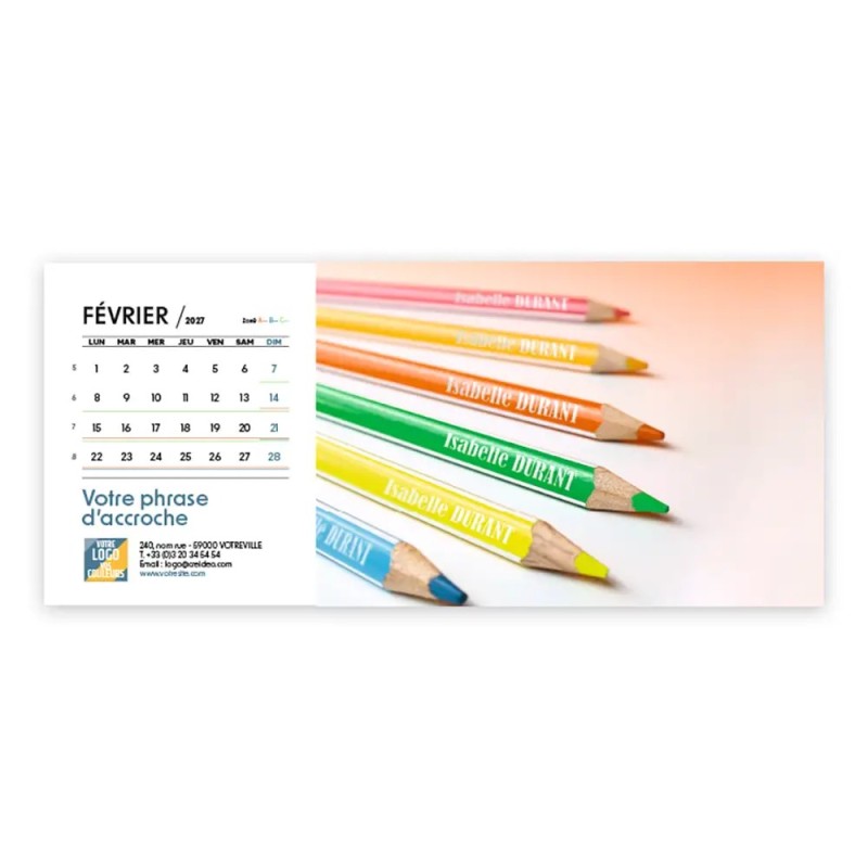 Calendrier chevalet horizontal (23x10 cm) personnalisé - nominatif Matière