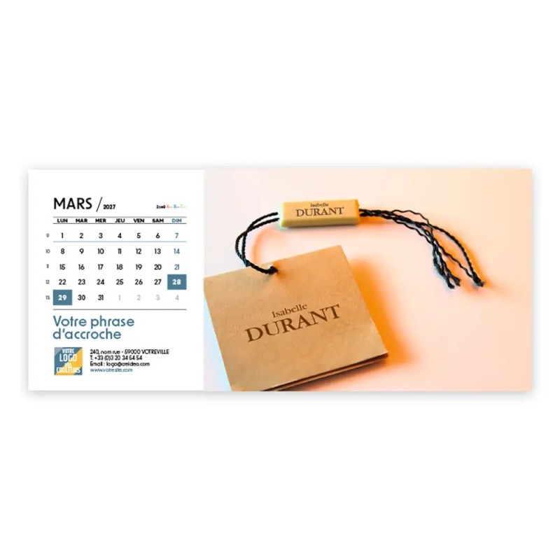 Calendrier chevalet horizontal (23x10 cm) personnalisé - nominatif Matière