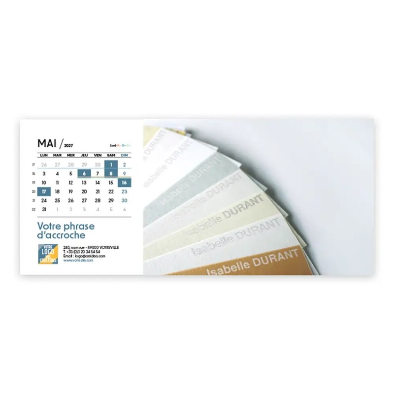 Calendrier chevalet horizontal (23x10 cm) personnalisé - nominatif Matière