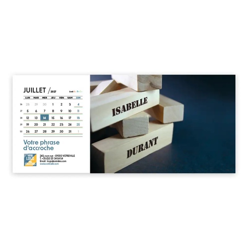 Calendrier chevalet horizontal (23x10 cm) personnalisé - nominatif Matière