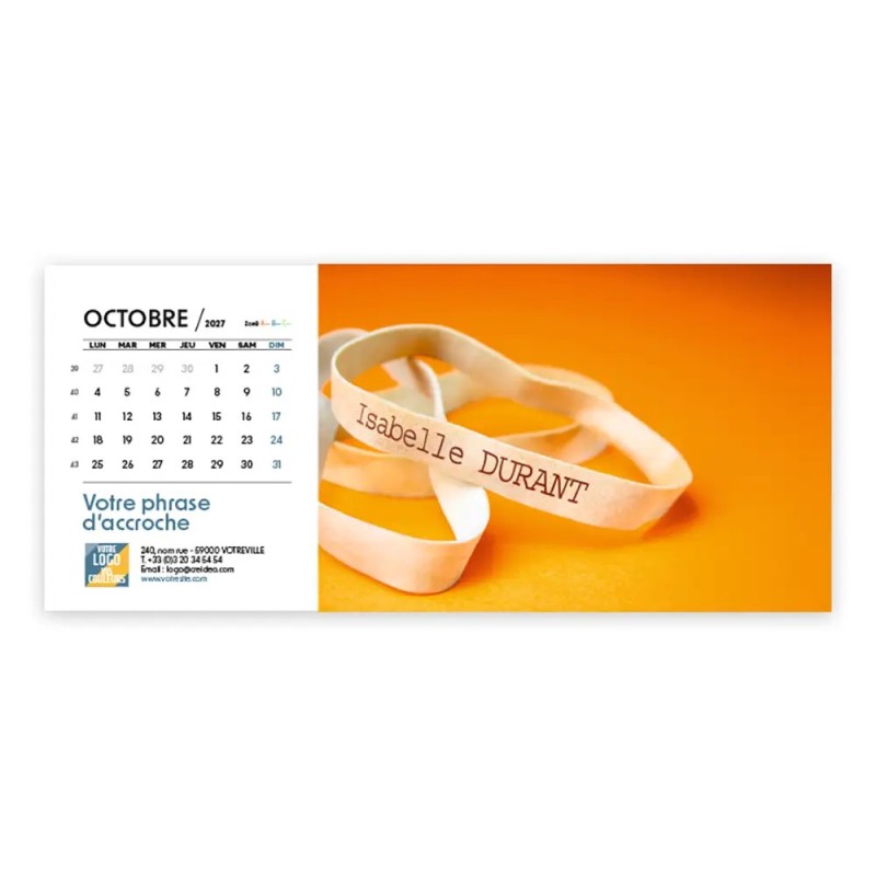 Calendrier chevalet horizontal (23x10 cm) personnalisé - nominatif Matière