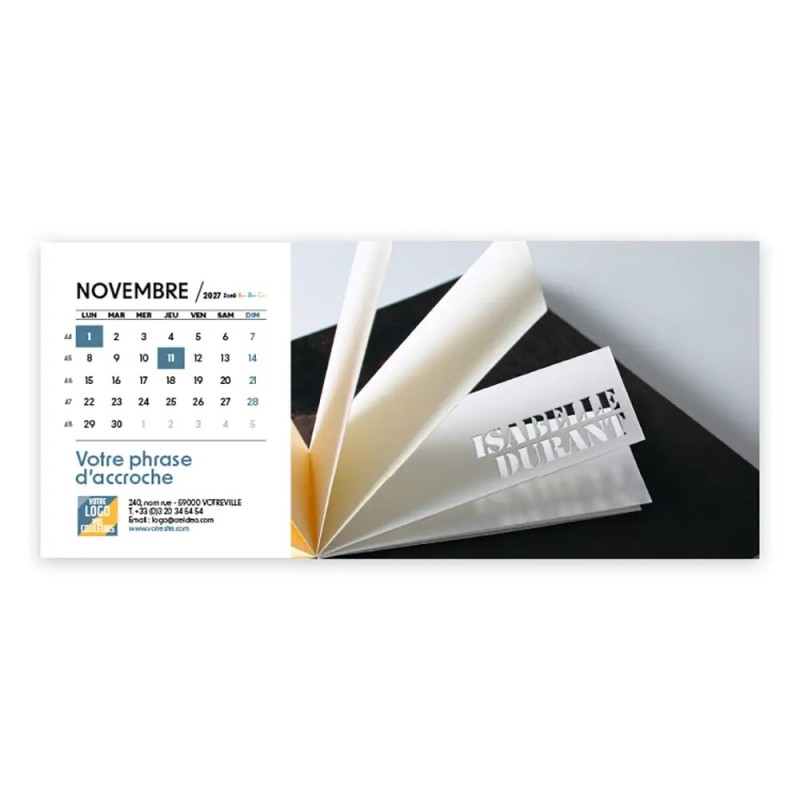 Calendrier chevalet horizontal (23x10 cm) personnalisé - nominatif Matière