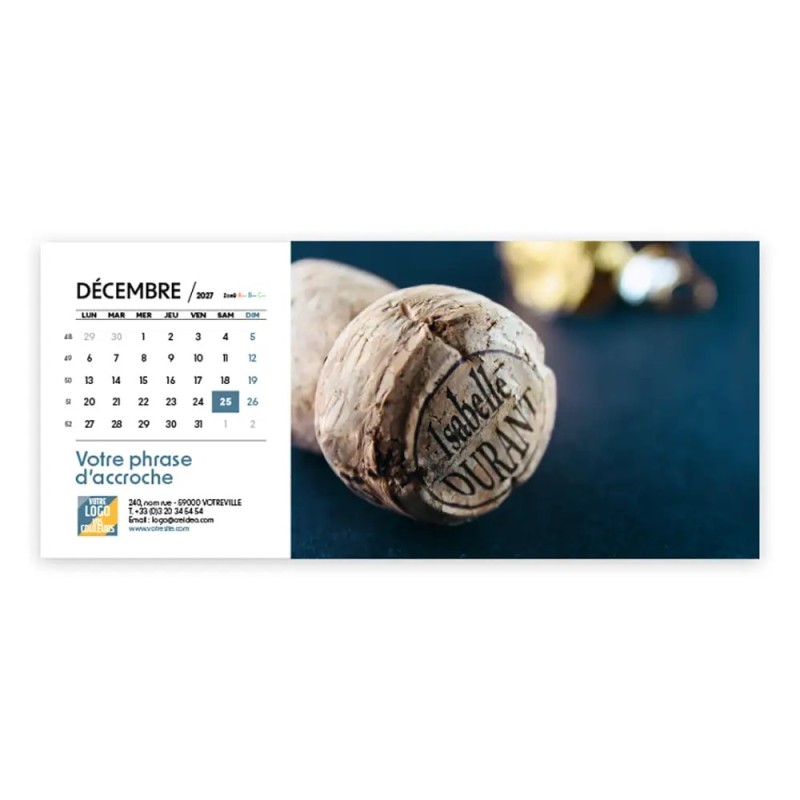 Calendrier chevalet horizontal (23x10 cm) personnalisé - nominatif Matière