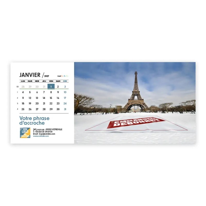 Calendrier chevalet horizontal (23x10 cm) personnalisé - nominatif Ville